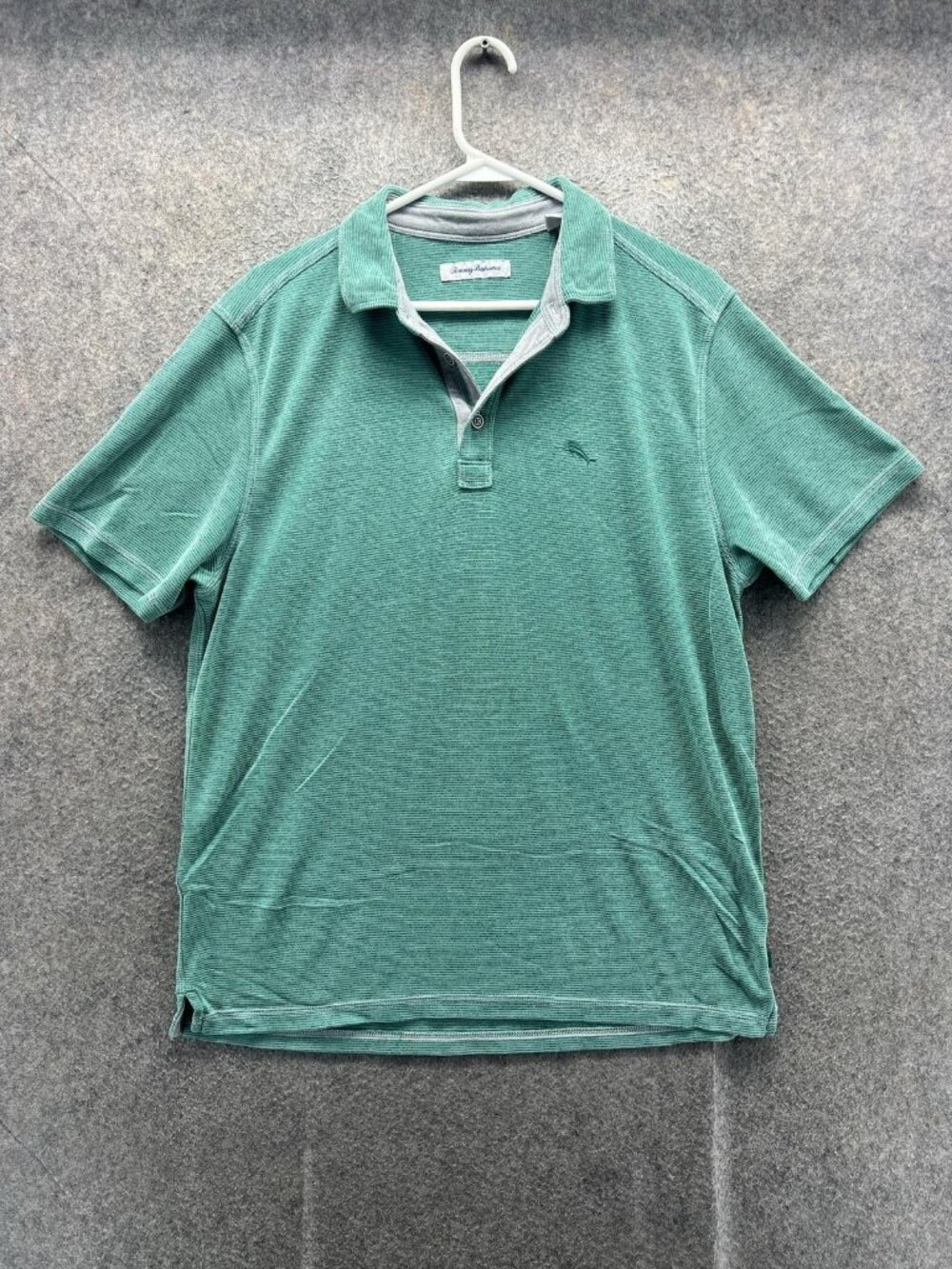 Tommy Bahama Polo Shirt Men Medium Green Striped Modal Jersey Casual Lightweight